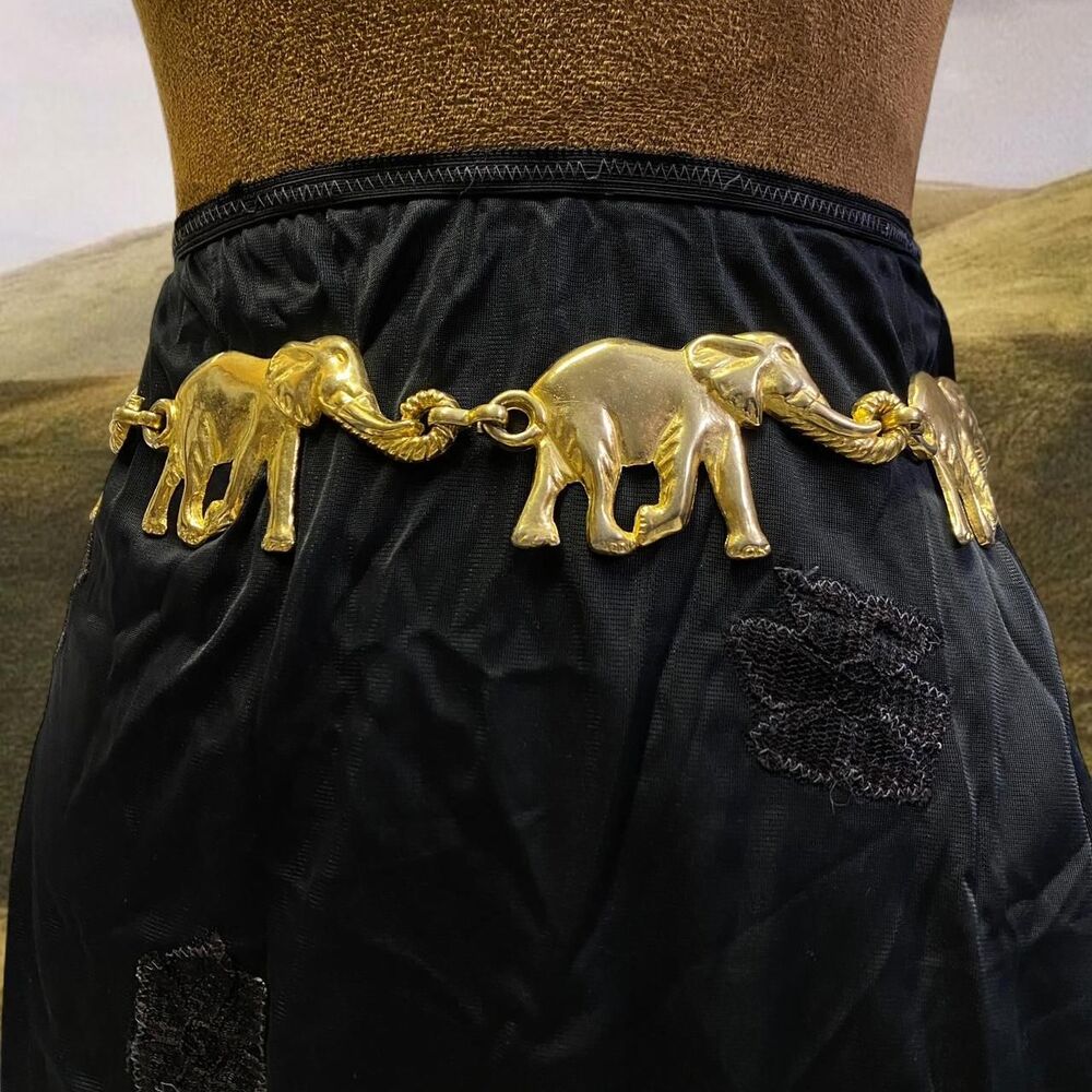 Vintage Festival Y2K Retro Novelty Gold Tone Elephant Chain Belt Anne Klein